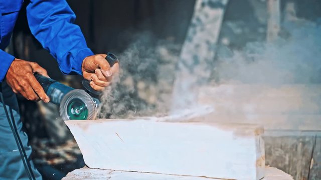 Industrial Worker at Factory on Granite Manufacture