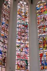 Stained glass windows inside the Oudkerk, Delft, The Netherlands