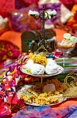 Oriental style with fruit, candy and box