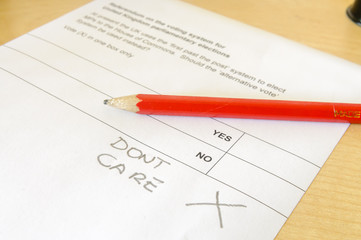 Ballot paper for the Alternative Vote, spoiled by the voter writing 