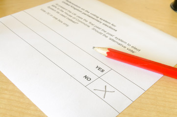 Ballot paper for the Alternative Vote, marked "No"