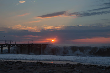 Exotic Paradise, sunset. Travel, Tourism and Vacations Concept. black sea Jetty on the beach Batumi