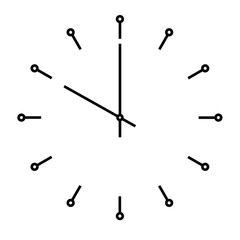 Clock face. Blank hour dial with hour and minute hand. Dots mark hours. Simple flat vector illustration