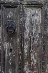 Closeup shot of part of an ancient wooden door.