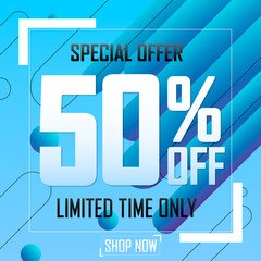 Sale 50% off, poster design template, special offer, vector illustration