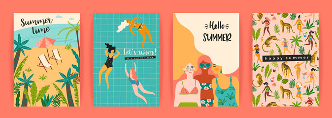 Fototapeta na wymiar Vector templates with fun summer illustration. Design element