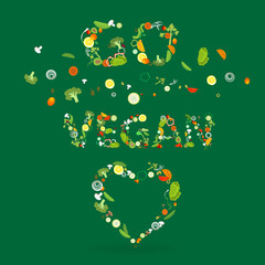 Heart of vegetable pattern with an inscription go vegan