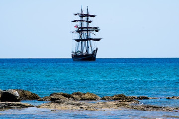 Large sailing ship sailing on the sea of Sicily
