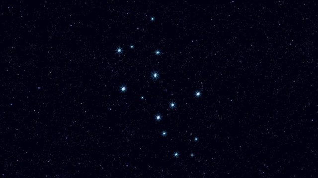 Virgo (The Virgin) constellation, gradually zooming rotating image with stars and outlines, 4K educational video 