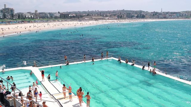 BONDI BEACH, SYDNEY, AUSTRALIA: 22 January 2019, Tourists swimming at the Bondi Icebergs pool, Bondi beach is the famous place in Sydney