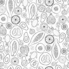 Hand drawn fruits on white background. Vector  seamless pattern.