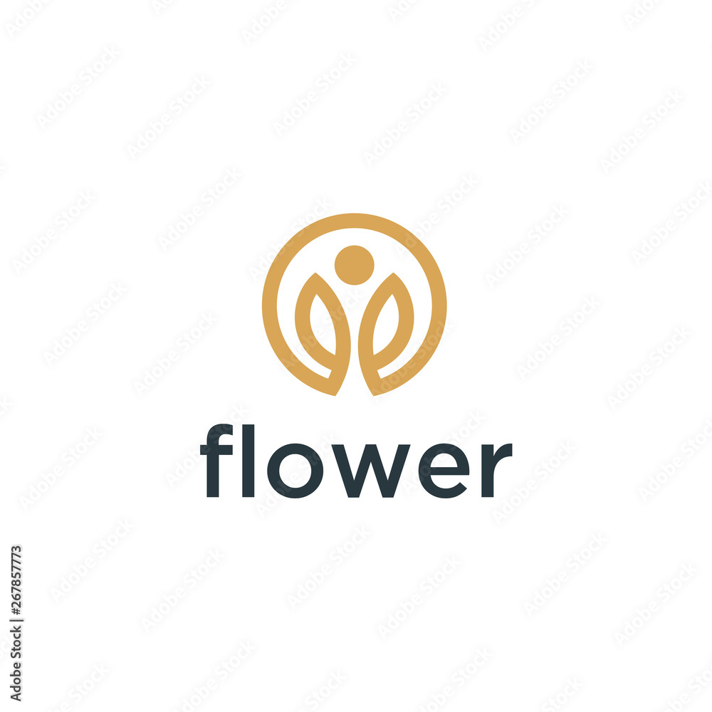 Poster flower abstract logo design vector template linear style.