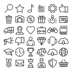 Universal set of icons for web site and applications, modern design of black lines