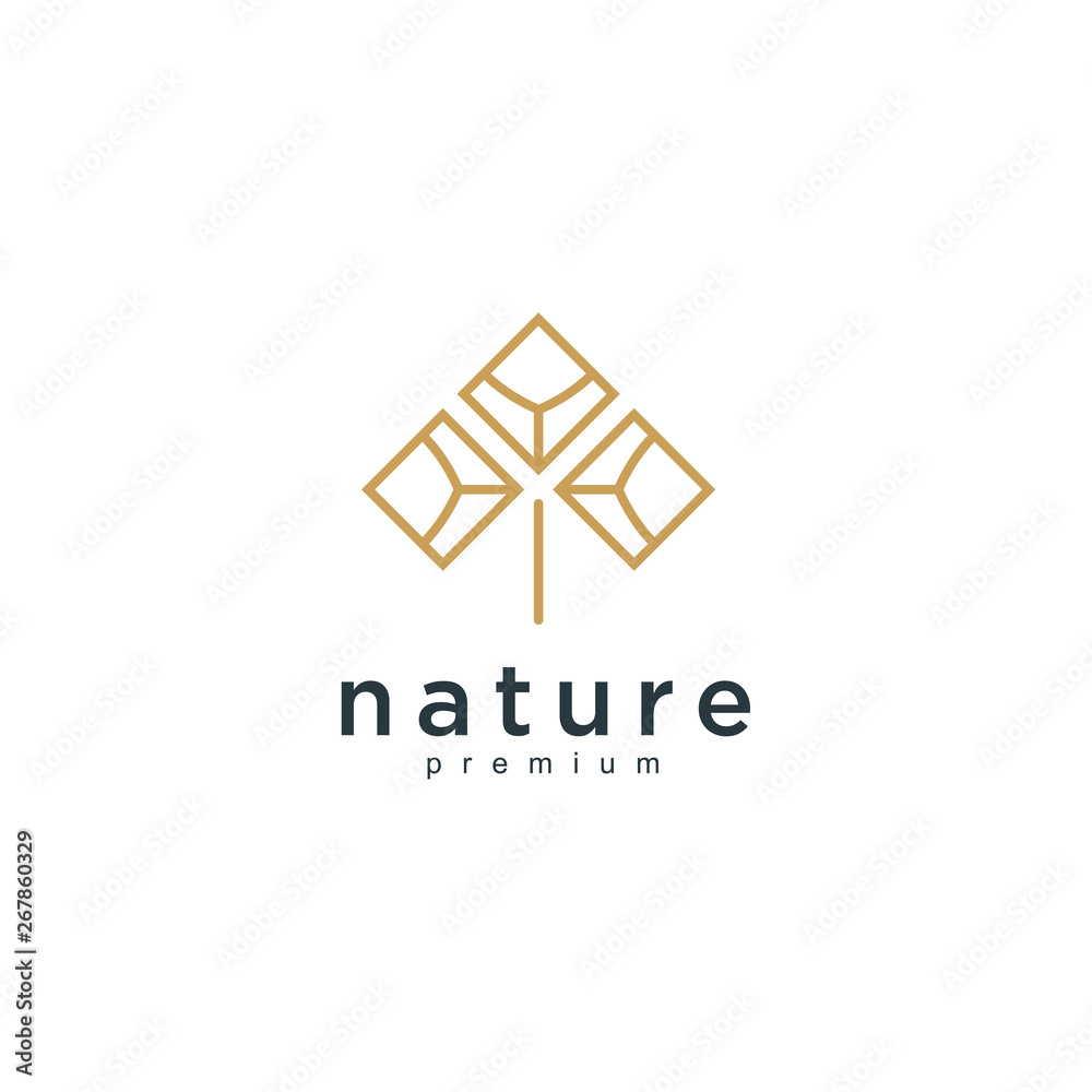 Poster flower abstract logo design vector template linear style.