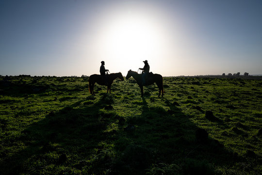 Cowboys on horses in the Golan Heights, Israel