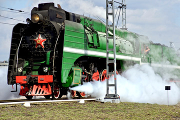 Moscow / Russia - 04 07 2019: Steam locomotive from the Soviet era are still at work