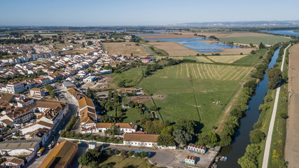 Aerial view of Salvaterra de Magos, in Santarem, Ribatejo, Portugal. Drone Photo.