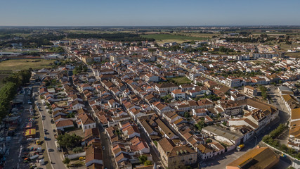 Aerial view of Salvaterra de Magos, in Santarem, Ribatejo, Portugal. Drone Photo.