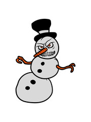 böser horror schneemann halloween gefährlich alptraum monster comic fröhlicher zylinder hut winter weihnachten kalt schnee basteln bauen schneeball spaß spielen cartoon lustig clipart
