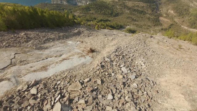 Cinematic FPV Dolomites Landslide Dive Mountain Toc Vajont Dam Longarone Italy