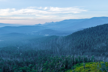 View of Yarra Ranges National Park at sunset from Keppel Lookout