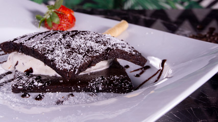 ice cream sandwiches with brownie and strawberry
