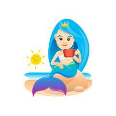 Obraz na płótnie Canvas mermaid cartoon character cute isolated on white background, beautiful mermaid cartoon characters cute, clip art mermaid blue lovely and funny, clipart mermaid mascot cartoon purple blue