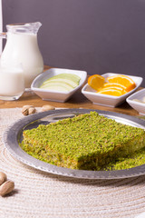 Turkish Dessert Kadayif with pistachio powder