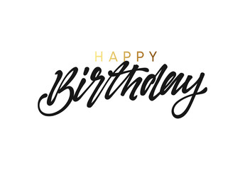 Happy birthday handwritten text lettering on white background