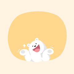white bear cartoon character cute on orange pastel color background for banner copy space empty, white bear on speech bubble template yellow, empty banner teddy bear mascot cartoon beautiful