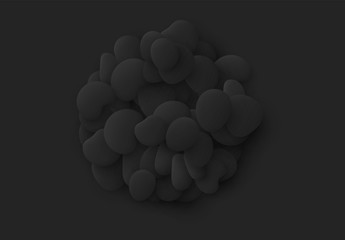 Black Round sphere isolated background. Design elements of the liquid rounded plastic shapes, smooth sea stones, Flat Liquid splash bubble. 3d fluid objects. Modern abstract pattern organic substances