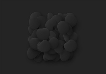 Black square isolated background. Design elements of the liquid rounded plastic shapes, smooth sea stones, Flat Liquid splash bubble. 3d fluid objects. Modern abstract pattern organic substances