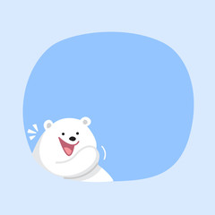 white bear cartoon character cute on blue pastel color background for banner copy space empty, white bear on speech bubble template, empty banner teddy bear mascot cartoon beautiful