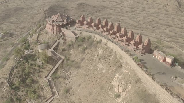 Mountain Jain temple, Ajmer, India, 4k aerial drone ungraded/flat