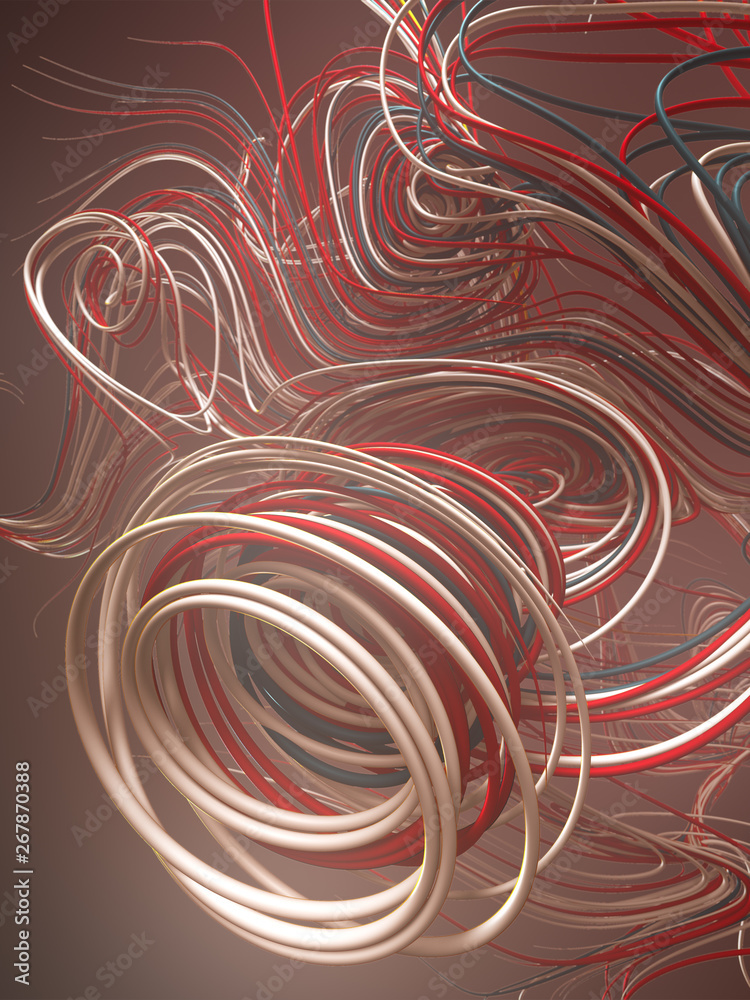 Poster Interlacing abstract pink colored curves. Computer generated geometric pattern. 3D rendering