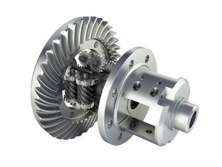The differential gear in detal on white background 3d illustration without shadow