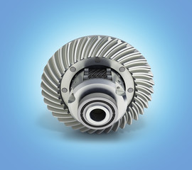 The differential gear on blue gradient background 3d illustration