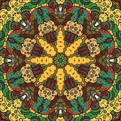 Behang Marokkaanse tegels Naadloos maaswerk tegel mehndi ontwerp. Etnische sieraad, kleurrijke doodle symmetrie textuur. Folk traditioneel spiritueel stammenontwerp. Gebogen doodling motief. Kleur kunst. Vector