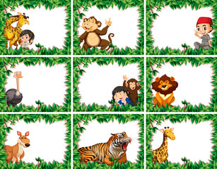 Set of wild animal on nature border