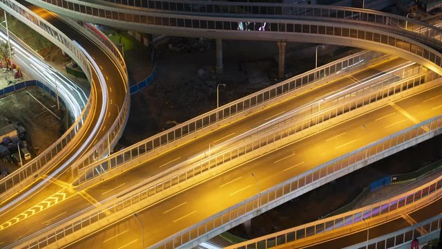 Aerial Time lapse of a elevated road at night
