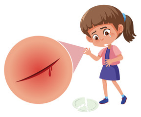 A girl cut her finger