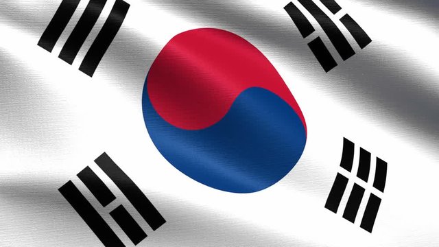 Realistic flag of South Korea, Seamless looping with highly detailed fabric texture, 4k resolution