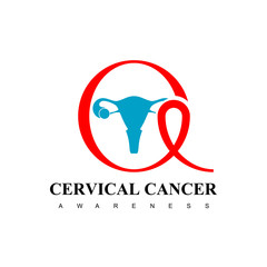 Cervix Cancer Awareness Logo With Circle Red Ribbon Symbol