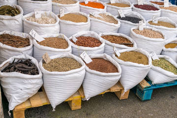 Dry Seasoning Bags With Signs and Price In Street Market