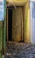 Fototapeta na wymiar Creepy scary door leading into dark room 
