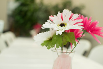 Top of pink and white artificial flowers