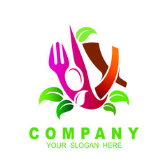 Design modern logos for business. Vector illustration logo healthy food. Green leaf and cutlery, Spoon, fork, and knife. Logo letter x  