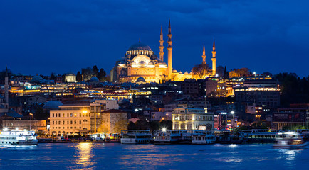 Süleymaniye Mosque at night in Eminonu, Istanbul, Turkey. © Герман Лосев
