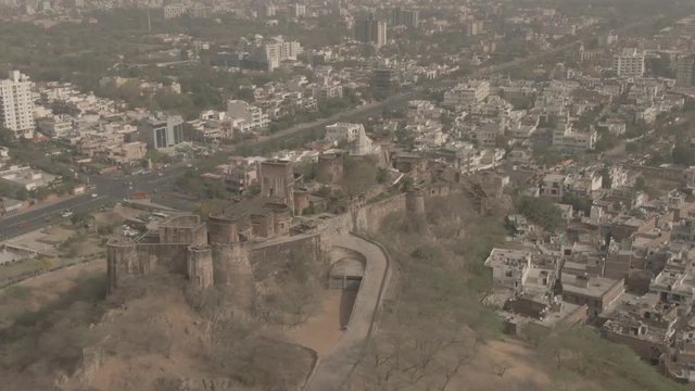 Moti Doongri fort and Birla mandir, Jaipur, 4k aerial ungraded/flat footage