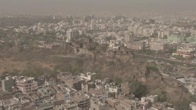 Moti Doongri fort and Birla mandir, Jaipur, 4k aerial ungraded/flat footage
